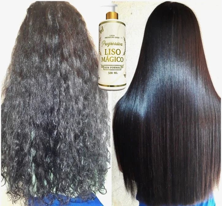 Resultado da Progressiva Liso Mágico - Cabelo preto antes e depois